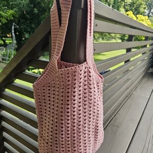 Pink Crochet Tote Bag